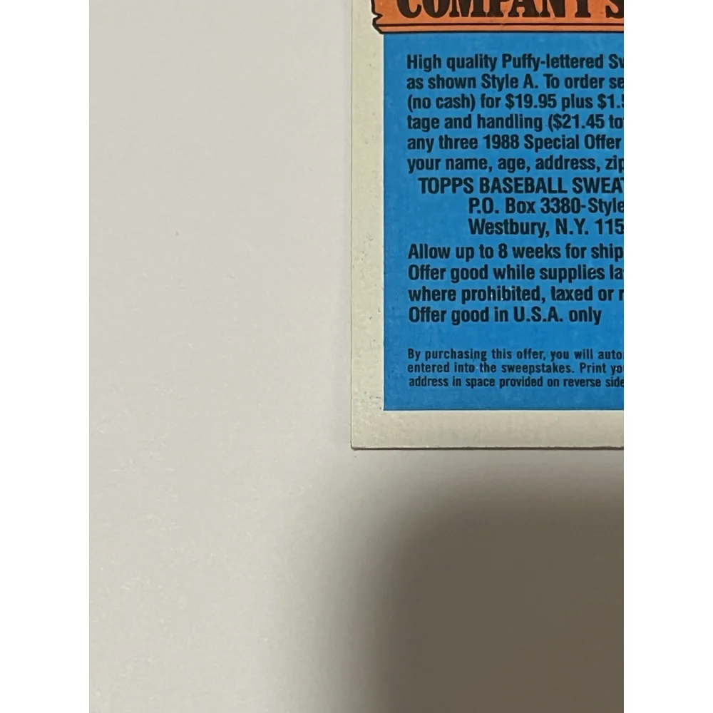 1989 Topps Baseball Promo Card Sweatshirt Offer - Picture 3 of 6